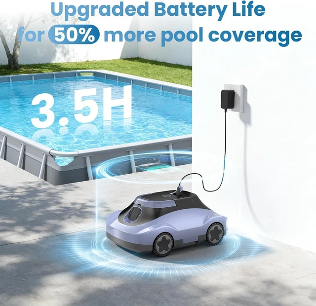 Alt view image 7 of 7 - (2026 Upgrade) Cordless Robotic Pool Cleaner, Automatic Pool Vacuum for Above Ground & Inground Pools, 180-Min Runtime, 3L Basket for Leaves & Debris, Auto-Parking, Powerful Suction up to 2200 Sq.Ft