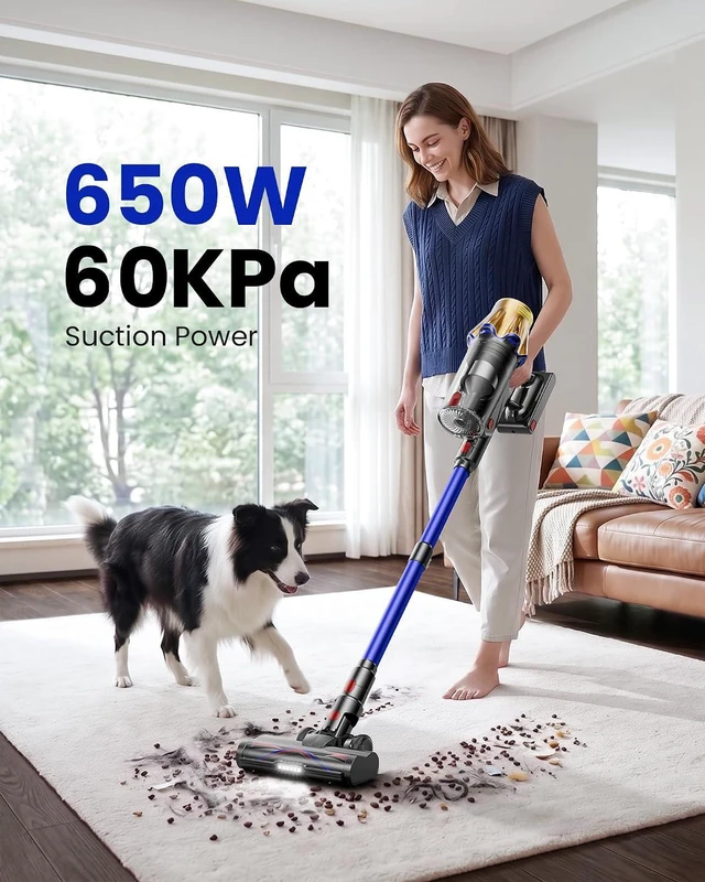Alt view image 2 of 7 - Cordless Vacuum Cleaner, Upgraded 650W 60KPA 70Mins Cordless Stick Vacuum Cleaner with Flexible Hose,Self-Standing,Touch Screen, Anti-tangle Wireless Vacumm Cleaners for Home/Pet Hair/Carpets/Floors