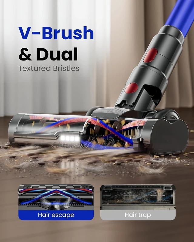 Alt view image 3 of 7 - Cordless Vacuum Cleaner, Upgraded 650W 60KPA 70Mins Cordless Stick Vacuum Cleaner with Flexible Hose,Self-Standing,Touch Screen, Anti-tangle Wireless Vacumm Cleaners for Home/Pet Hair/Carpets/Floors