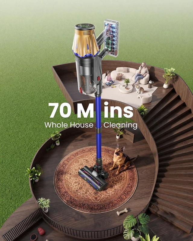 Alt view image 4 of 7 - Cordless Vacuum Cleaner, Upgraded 650W 60KPA 70Mins Cordless Stick Vacuum Cleaner with Flexible Hose,Self-Standing,Touch Screen, Anti-tangle Wireless Vacumm Cleaners for Home/Pet Hair/Carpets/Floors