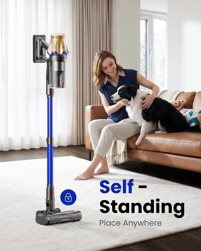 Alt view image 7 of 7 - Cordless Vacuum Cleaner, Upgraded 650W 60KPA 70Mins Cordless Stick Vacuum Cleaner with Flexible Hose,Self-Standing,Touch Screen, Anti-tangle Wireless Vacumm Cleaners for Home/Pet Hair/Carpets/Floors
