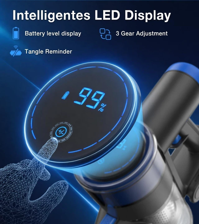Alt view image 4 of 7 - Cordless Vacuum Cleaner, 480W/45Kpa Vacuum Cleaners for Home, Self-Standing Stick Vacuum with LED Display, Anti-Tangle & Wall Mount Charging, 8 in 1 Lightweight Vacuum for Hard Floors Carpet Pet Hair