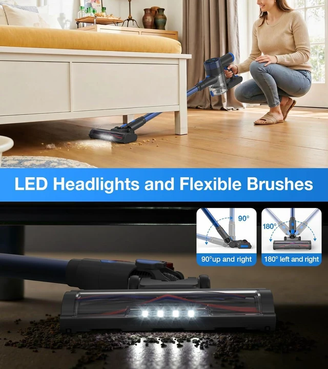 Alt view image 6 of 7 - Cordless Vacuum Cleaner, 480W/45Kpa Vacuum Cleaners for Home, Self-Standing Stick Vacuum with LED Display, Anti-Tangle & Wall Mount Charging, 8 in 1 Lightweight Vacuum for Hard Floors Carpet Pet Hair