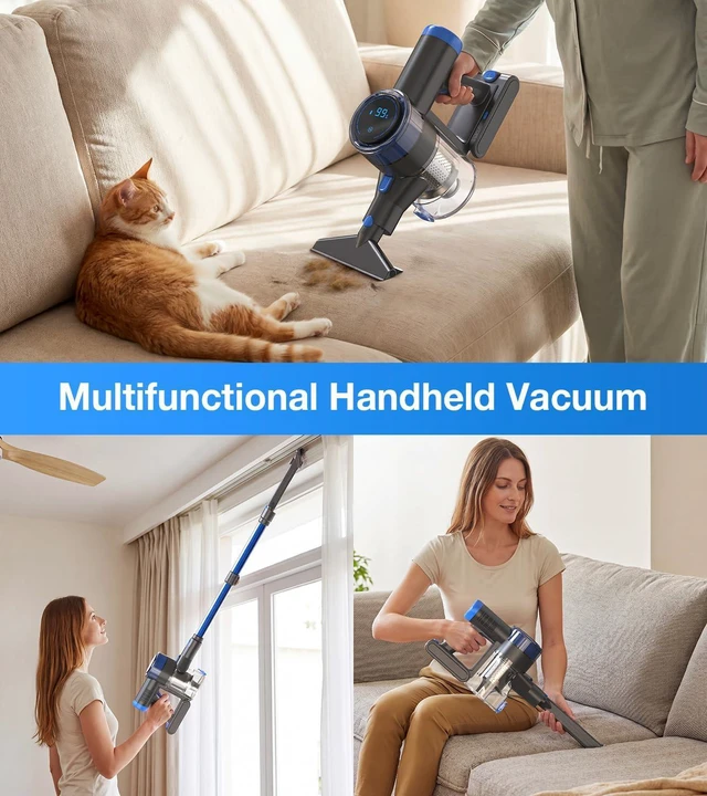 Alt view image 7 of 7 - Cordless Vacuum Cleaner, 480W/45Kpa Vacuum Cleaners for Home, Self-Standing Stick Vacuum with LED Display, Anti-Tangle & Wall Mount Charging, 8 in 1 Lightweight Vacuum for Hard Floors Carpet Pet Hair