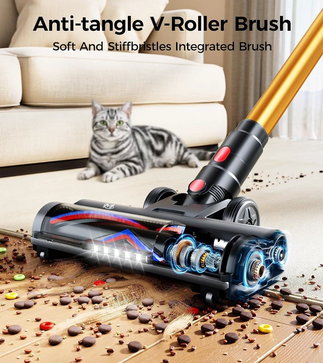 Alt view image 4 of 7 - Cordless Vacuum Cleaner, 600W 50KPA 65Mins Vacuum Cleaners for Home, Stick Vacuum with Self-Standing,Touch Screen, Anti-Tangle Brush, 8-in-1 Lightweight Wireless Vacuum for Pet Hair Carpet Hard Floors