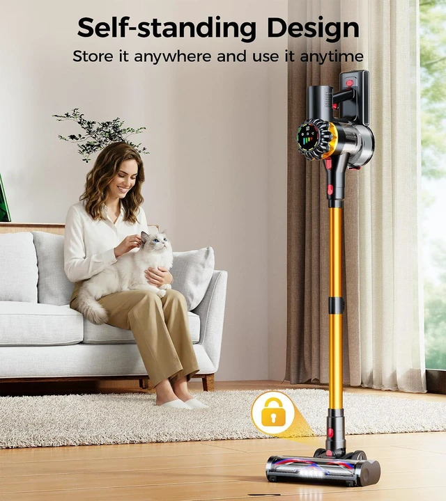 Alt view image 5 of 7 - Cordless Vacuum Cleaner, 600W 50KPA 65Mins Vacuum Cleaners for Home, Stick Vacuum with Self-Standing,Touch Screen, Anti-Tangle Brush, 8-in-1 Lightweight Wireless Vacuum for Pet Hair Carpet Hard Floors
