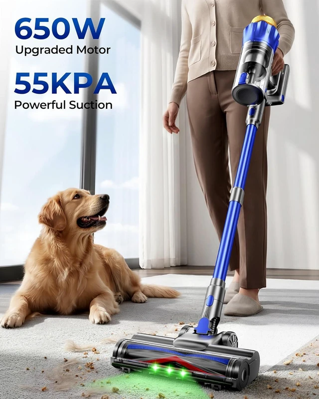 Alt view image 2 of 7 - Cordless Vacuum Cleaner, 650W 55KPa Powerful Suction, 70Mins Self-Standing Stick Vacuum with Anti-Tangle Brush, Touch Screen & 1.8L Dust Cup, Vacuum Cleaners for Home, Pet Hair, Carpets & Hard Floors