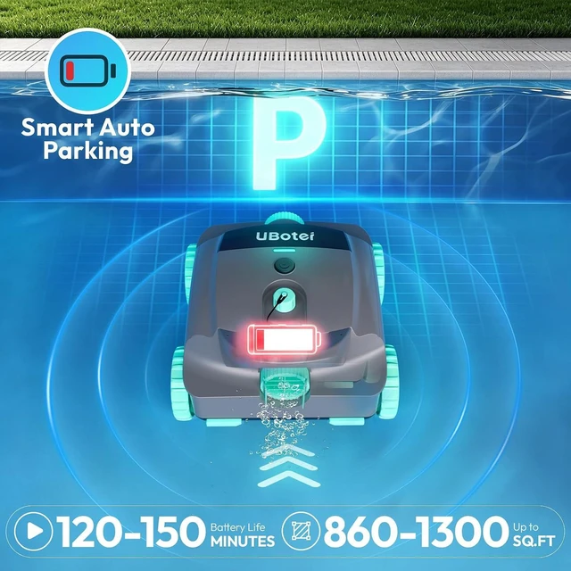 Alt view image 6 of 7 - Cordless Robotic Pool Cleaner UBoter E10, 2400 GPH, DualLayer Filtration