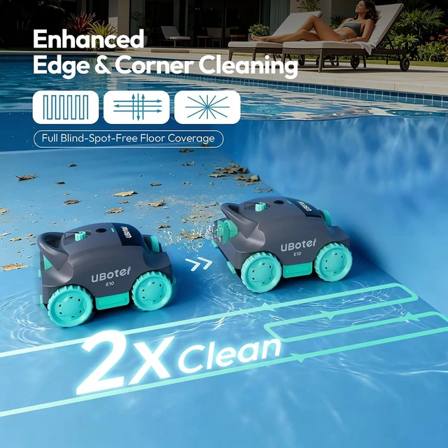 Alt view image 7 of 7 - Cordless Robotic Pool Cleaner UBoter E10, 2400 GPH, DualLayer Filtration