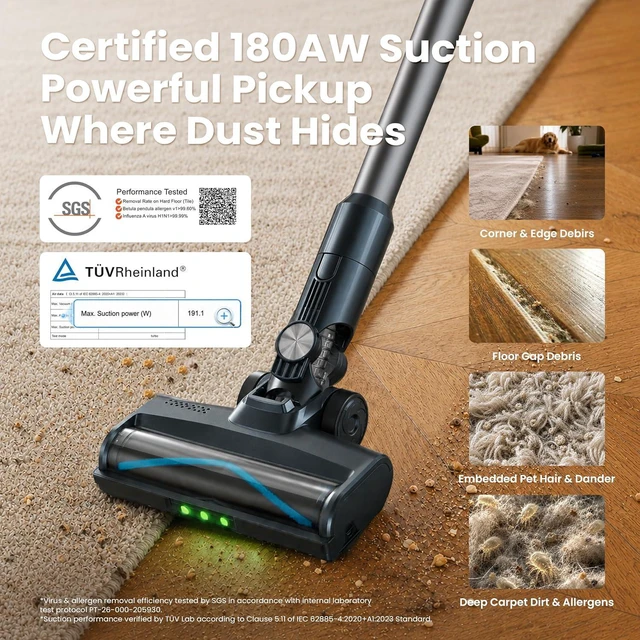 Alt view image 2 of 7 - Yaber HP20 Cordless Vacuum Cleaner, 180AW Suction for Pet Hair & Carpet