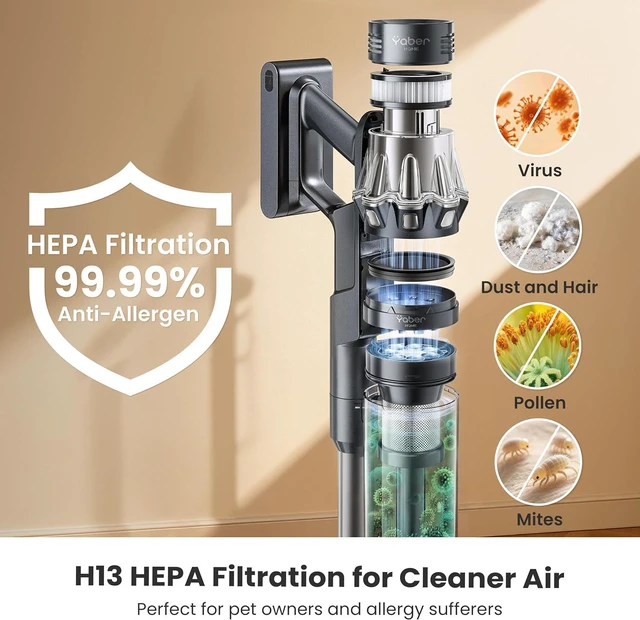 Alt view image 3 of 7 - Yaber HP20 Cordless Vacuum Cleaner, 180AW Suction for Pet Hair & Carpet