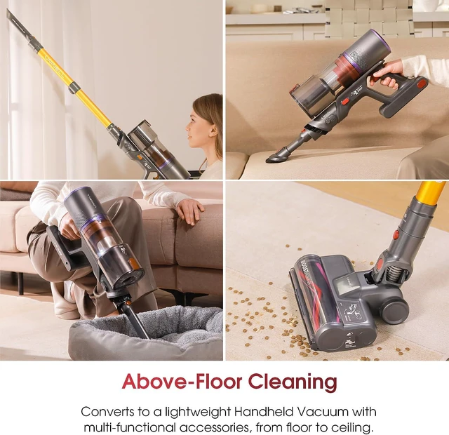 Alt view image 4 of 7 - Cordless Vacuum Cleaner, 650W 55KPA 70Mins Stick Vacuum Cleaners for Home, Anti-Tangle Vacuum Cordless with Touch Screen and 1.8L Cup, Self-Standing Vacuum Cleaner for Home/Pet Hair/Carpets/Floors
