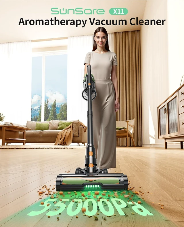 Alt view image 2 of 7 - SunSare Cordless Vacuum Cleaner, 55KPa 650W 70Mins Stick Vacuum, Green Headlights, Aromatherapy, V-Anti-Tangle Rollor, 1.8L Dust Cup, Vacuum Cleaner for Pet Hair Carpets Floors, Green