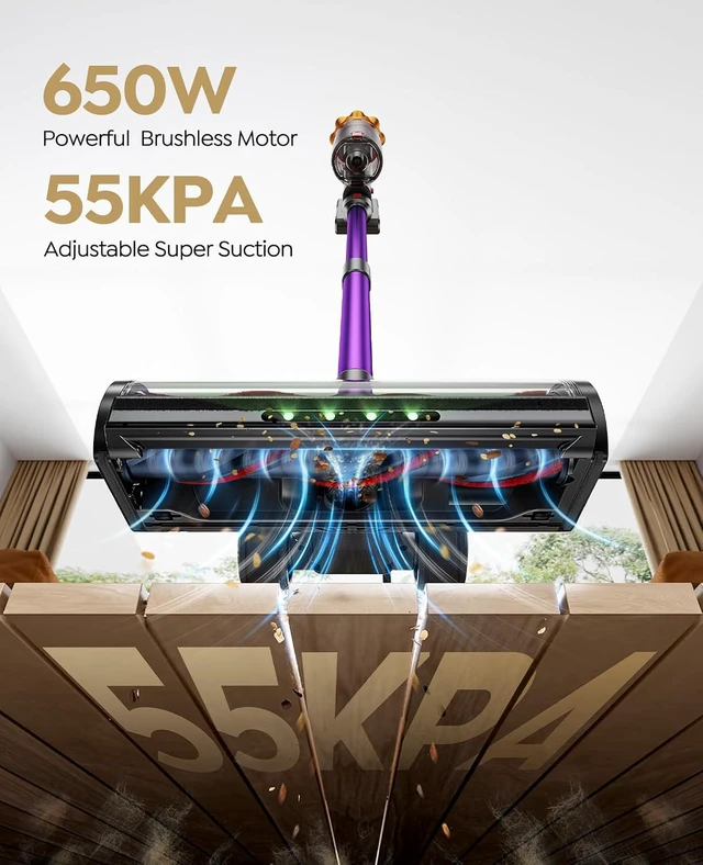Alt view image 2 of 7 - Cordless Vacuum Cleaner, 650W 55KPA 70Mins Cordless Stick Vacuum Cleaner with Self-Standing and Touch Screen, Anti-Tangle Wireless Vacumm, Vacuum Cleaners for Home/Pet Hair/Carpets/Floors