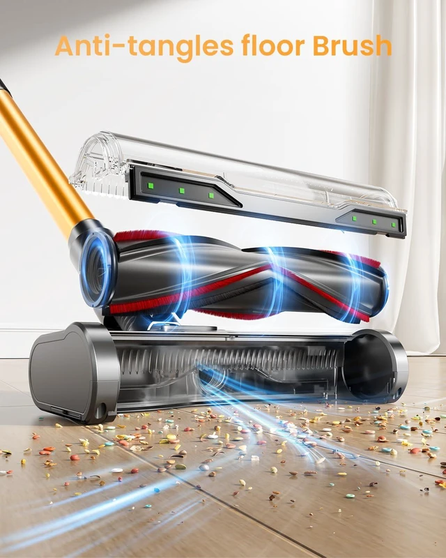 Alt view image 5 of 7 - Cordless Vacuum Cleaner, 650W/60KPA/70 Mins Vacuum Cleaners for Home with Self-Standing, Anti-Tangle Vacuum Cordless, Smart Display and 1.8L Cup Cordless Stick Vacuum Cleaner for Pet Hair/Carpets