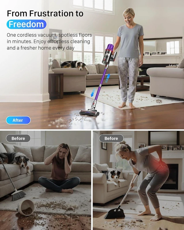 Alt view image 2 of 7 - Cordless Vacuum Cleaner for Home - Powerful Stick Vacuum with HEPA Filter, 55-Min Runtime, LED Light, Anti-Tangle Brush, Detachable Battery,Lightweight Vacuum for Pet Hair,Carpets & Hard Floors