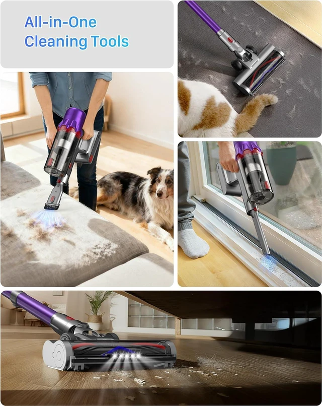 Alt view image 3 of 7 - Cordless Vacuum Cleaner for Home - Powerful Stick Vacuum with HEPA Filter, 55-Min Runtime, LED Light, Anti-Tangle Brush, Detachable Battery,Lightweight Vacuum for Pet Hair,Carpets & Hard Floors