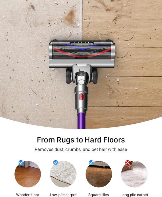 Alt view image 6 of 7 - Cordless Vacuum Cleaner for Home - Powerful Stick Vacuum with HEPA Filter, 55-Min Runtime, LED Light, Anti-Tangle Brush, Detachable Battery,Lightweight Vacuum for Pet Hair,Carpets & Hard Floors