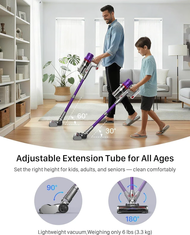 Alt view image 7 of 7 - Cordless Vacuum Cleaner for Home - Powerful Stick Vacuum with HEPA Filter, 55-Min Runtime, LED Light, Anti-Tangle Brush, Detachable Battery,Lightweight Vacuum for Pet Hair,Carpets & Hard Floors