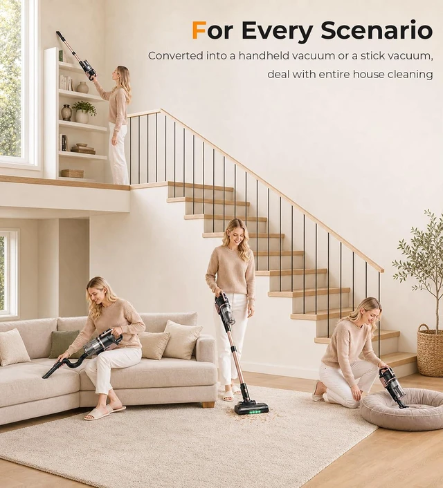 Alt view image 7 of 7 - DEVOAC V15 Cordless Vacuum Cleaner, 45Kpa Suction & Brushless Motor Stick Vacuum, Rechargeable Battery with 45mins Runtime, LED Display, 6 in 1 Handheld Vacuum for Home Hard Floor Carpet Pet Hair