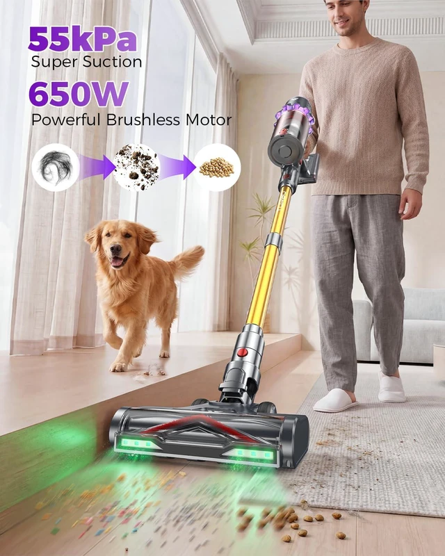 Alt view image 2 of 7 - Coovy SU7 Ultra Cordless Vacuum Cleaner, 55KPa/650W 80Mins Runtime Powerful Suction Stick Vaccum for Whole-House Cleaning, Self-Standing Anti-Tangle Vac for Hard Floors Carpet Pet Hair, Ultra Version