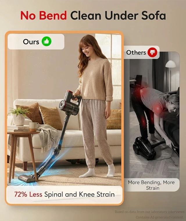 Alt view image 3 of 7 - RONEAIR Cordless Vacuum Cleaner 40Kpa 45Min 6-in-1 Self-Standing