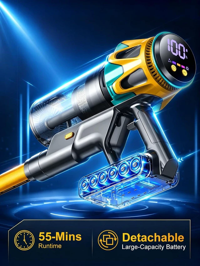 Alt view image 4 of 7 - Cordless Vacuum Cleaner,600W 58KPa 55Mins 9-in-1 Self-Standing Stick Vacuum