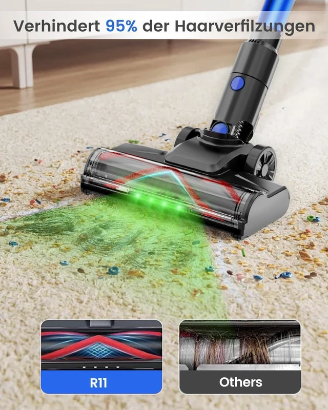 Alt view image 4 of 7 - Cordless Vacuum Cleaner, 500W 40KPa 60Mins Vacuum Cleaners for Home, Anti-Tangle Rechargeable Vacuum with Green Light Wireless Vacumm for Pet Hair/Carpet/Hardwood Floor Blue
