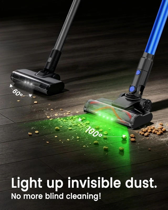 Alt view image 5 of 7 - Cordless Vacuum Cleaner, 500W 40KPa 60Mins Vacuum Cleaners for Home, Anti-Tangle Rechargeable Vacuum with Green Light Wireless Vacumm for Pet Hair/Carpet/Hardwood Floor Blue