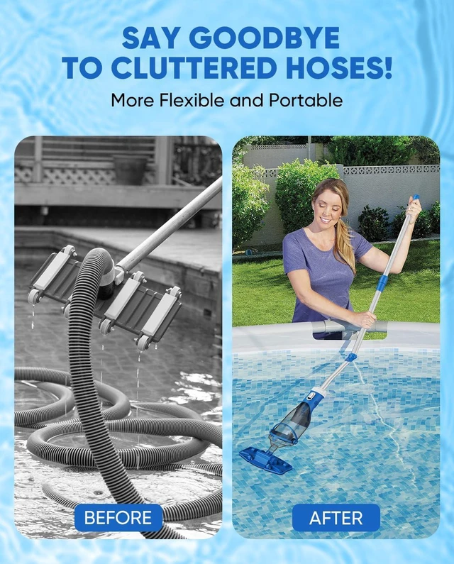 Alt view image 2 of 7 - Cordless Pool Vacuum with Telescopic Pole, 18.5 GPM Powerful Suction, 1.5H Supercharge Technology, Handheld Pool Vacuum Cleaner for Above Ground/Inground Pools, Hot Tubs, Blue
