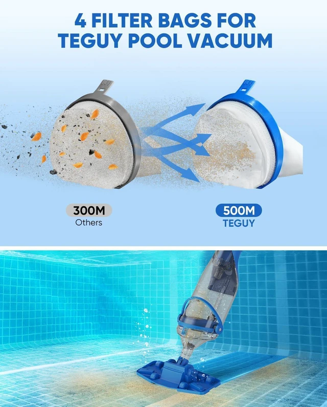 Alt view image 6 of 7 - Cordless Pool Vacuum with Telescopic Pole, 18.5 GPM Powerful Suction, 1.5H Supercharge Technology, Handheld Pool Vacuum Cleaner for Above Ground/Inground Pools, Hot Tubs, Blue