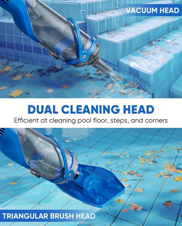 Alt view image 7 of 7 - Cordless Pool Vacuum with Telescopic Pole, 18.5 GPM Powerful Suction, 1.5H Supercharge Technology, Handheld Pool Vacuum Cleaner for Above Ground/Inground Pools, Hot Tubs, Blue