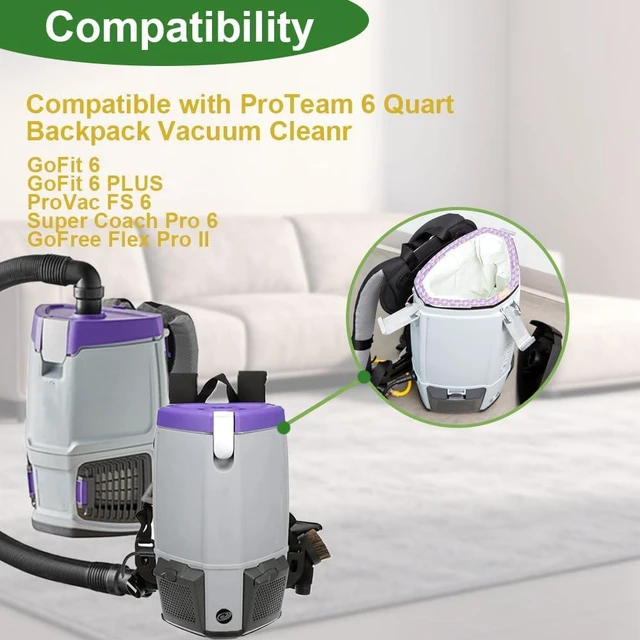 Alt view image 3 of 7 - 40 Pack 107314 Backpack Vacuum Bags, Compatible with ProTeam 6 QT Vacuum Cleaner, Micro Filter Bags for Vacuum Cleaner, Super Coach Pro 6, ProVac FS 6, GoFit 6, GoFit 6 PLUS (40 Pack)