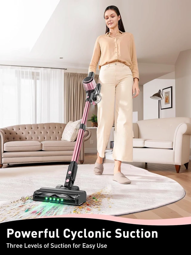 Alt view image 2 of 7 - VICEASE Cordless Vacuum Cleaner, 8 in 1 Powerful Suction Lightweight Vacuum Cleaner for Home, LED Display, 3 Suction Modes, 45Mins Detachable Battery Stick Vacuum for Hard Floor Carpet Pet Hair, Pink