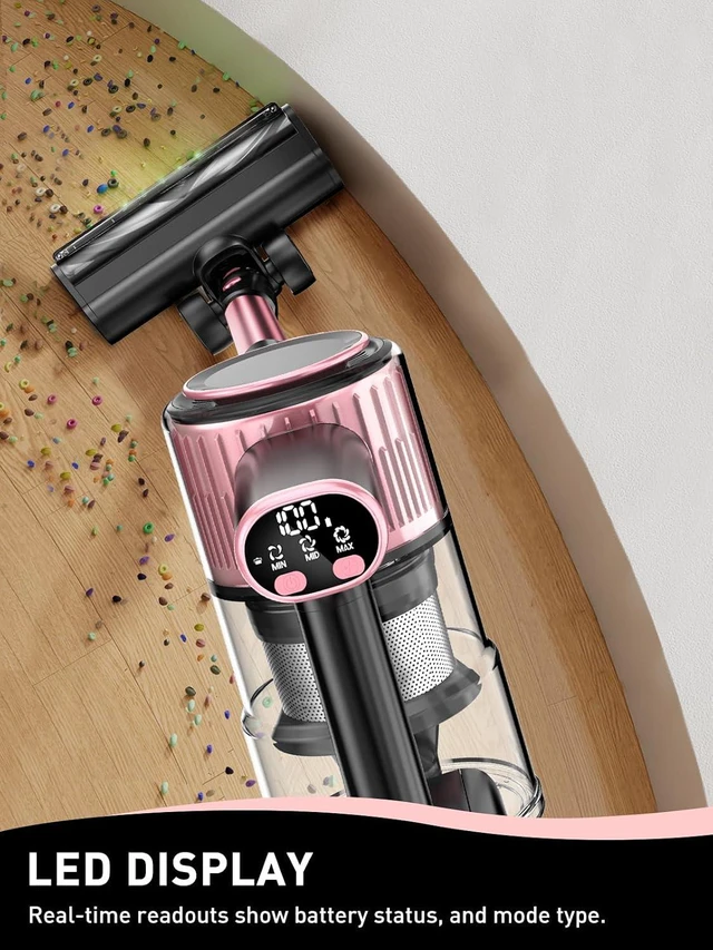 Alt view image 3 of 7 - VICEASE Cordless Vacuum Cleaner, 8 in 1 Powerful Suction Lightweight Vacuum Cleaner for Home, LED Display, 3 Suction Modes, 45Mins Detachable Battery Stick Vacuum for Hard Floor Carpet Pet Hair, Pink