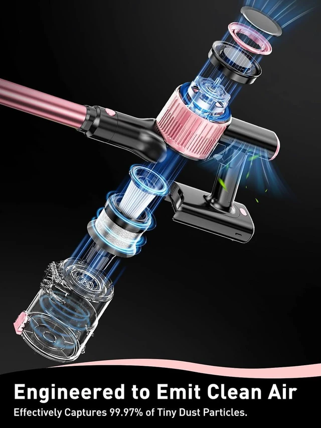 Alt view image 5 of 7 - VICEASE Cordless Vacuum Cleaner, 8 in 1 Powerful Suction Lightweight Vacuum Cleaner for Home, LED Display, 3 Suction Modes, 45Mins Detachable Battery Stick Vacuum for Hard Floor Carpet Pet Hair, Pink