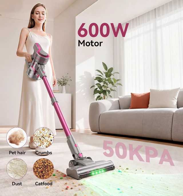 Alt view image 2 of 7 - 600W/50Kpa Cordless Vacuum Cleaners for Home, 50Mins Stick Vacuum with Self-Standing,Anti-Tangl,Lightweight Wireless Vacuum for Hardwood Floors Carpet Pet Hair Car