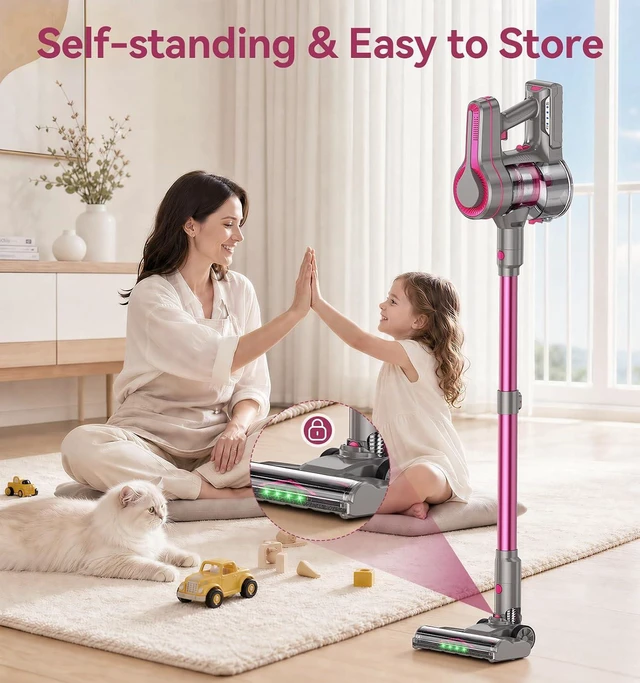 Alt view image 4 of 7 - 600W/50Kpa Cordless Vacuum Cleaners for Home, 50Mins Stick Vacuum with Self-Standing,Anti-Tangl,Lightweight Wireless Vacuum for Hardwood Floors Carpet Pet Hair Car