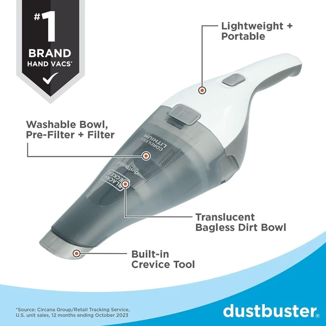 Alt view image 3 of 7 - BLACK+DECKER dustbuster Cordless Handheld Vacuum, Portable Car Vacuum Cordless Rechargeable, Wall Mount, Strong Suction QuickClean (HNVC215B10)