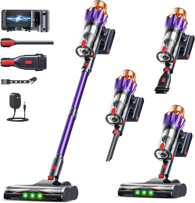 Main image of Cordless Vacuum Cleaner for Home, 600W/50KPa Powerful Suction, 60Mins Self-Standing Stick Vacuum with Anti-Tangle Brush & LED Display, Lightweight Handheld Vacuum for Pet Hair, Carpets & Hard Floors
