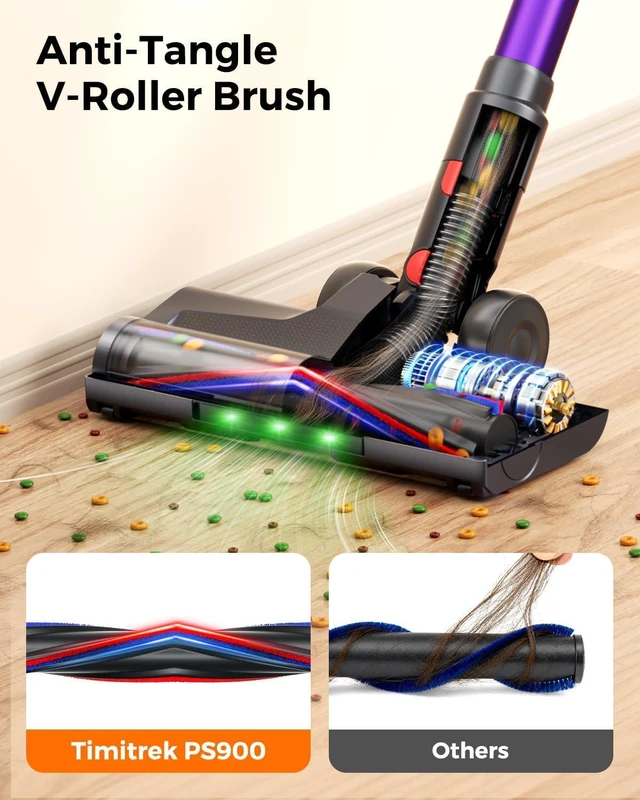Alt view image 3 of 7 - Cordless Vacuum Cleaner for Home, 600W/50KPa Powerful Suction, 60Mins Self-Standing Stick Vacuum with Anti-Tangle Brush & LED Display, Lightweight Handheld Vacuum for Pet Hair, Carpets & Hard Floors