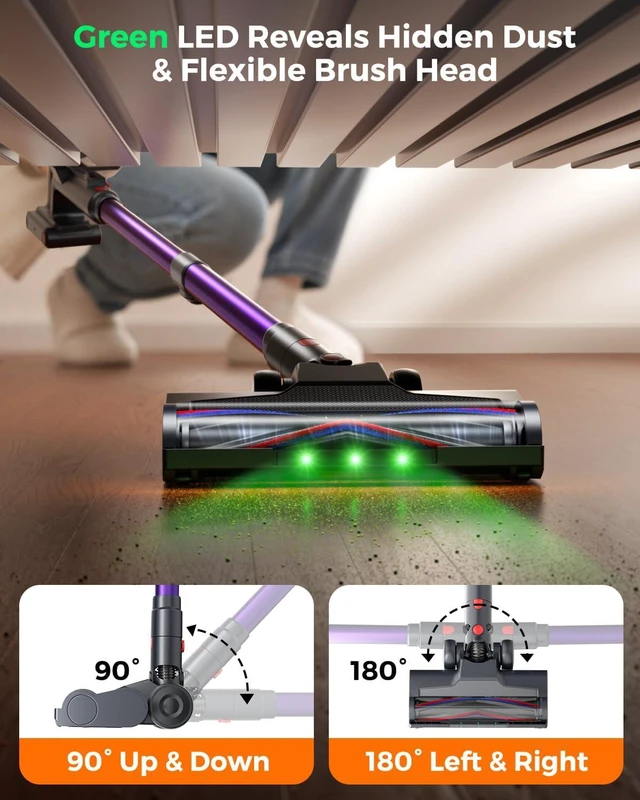 Alt view image 7 of 7 - Cordless Vacuum Cleaner for Home, 600W/50KPa Powerful Suction, 60Mins Self-Standing Stick Vacuum with Anti-Tangle Brush & LED Display, Lightweight Handheld Vacuum for Pet Hair, Carpets & Hard Floors