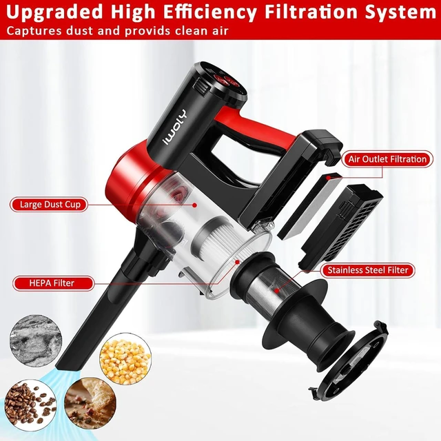 Alt view image 4 of 7 - iwoly C150 Cordless Vacuum Cleaner with 2200mAh Rechargeable Battery, 18000Pa Cyclone Vacuum with HEPA Filter, Lightweight Portable Handheld Stick Vacuum for Home Hard Floor Car Cleaning