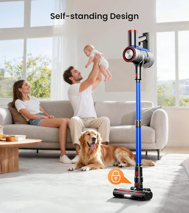 Alt view image 3 of 7 - NADALY Cordless Vacuum Cleaner, 550W 45Kpa 65Mins Vacuum Cleaners for Home, Stick Vacuum with LED Display, Anti-Tangle, Self-Standing, 8-in-1 Lightweight Vacuum for Hardwood Floor/Carpet/Pet Hair