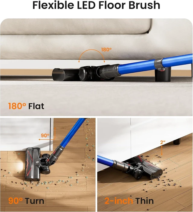 Alt view image 7 of 7 - NADALY Cordless Vacuum Cleaner, 550W 45Kpa 65Mins Vacuum Cleaners for Home, Stick Vacuum with LED Display, Anti-Tangle, Self-Standing, 8-in-1 Lightweight Vacuum for Hardwood Floor/Carpet/Pet Hair