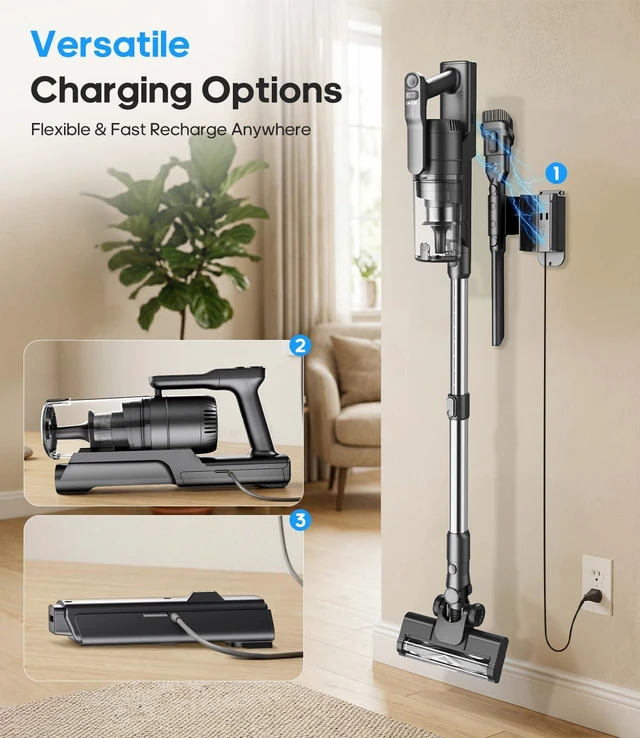 Alt view image 7 of 7 - Cordless Vacuum Cleaner, Upgraded 600W 55KPA 55mins Vacuum Cleaners for Home,Powerful Stick Vacuum with Anti-Tangle & Wall Mount Charging, Lightweight Vacuum for Pet Hair Hardwood Floor Carpet