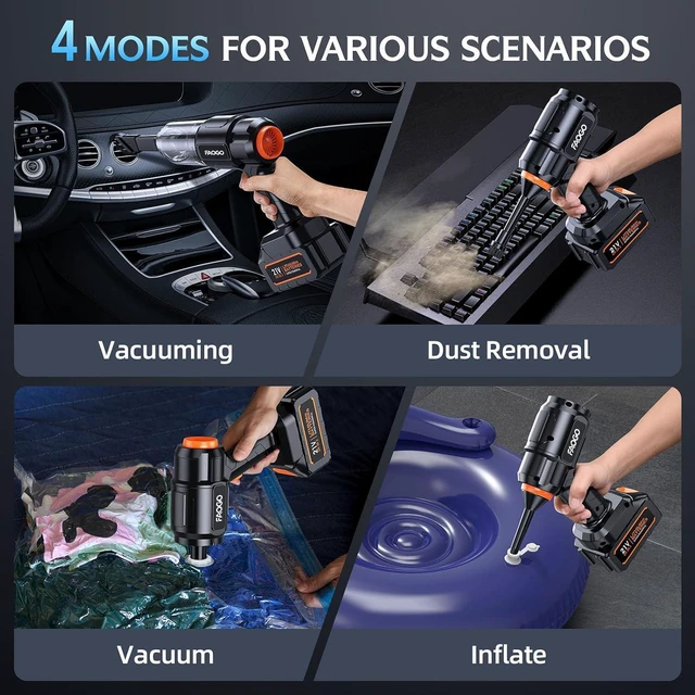 Alt view image 4 of 7 - Car Vacuum Portable Cordless, 50000Pa High Power Brushless Motor, Rechargeable Handheld Vacuum with 2 Batteries & Charger, 6-in-1 Vacuum Cleaners for Home, Pet Hair & Keyboard, Ink Black