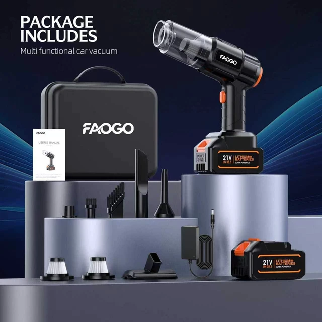 Alt view image 7 of 7 - Car Vacuum Portable Cordless, 50000Pa High Power Brushless Motor, Rechargeable Handheld Vacuum with 2 Batteries & Charger, 6-in-1 Vacuum Cleaners for Home, Pet Hair & Keyboard, Ink Black