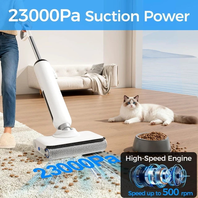 Alt view image 3 of 7 - Wet Dry Vacuum Cleaner Cordless, 23KPa Vacuum Mop for Hard Floors, Up to 45 Min Runtime, 180° Lay-Flat Design with Hot Water Self-Cleaning & 185°F Hot Air Drying, Anti-Tangle Brush for Pet Hair