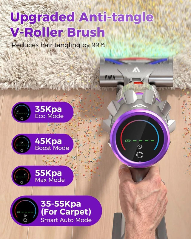 Alt view image 6 of 7 - Coovy SU7 Ultra Cordless Vacuum Cleaner, 55KPa/650W 80Mins Runtime Powerful Suction Stick Vaccum for Whole-House Cleaning, Self-Standing Anti-Tangle Vac for Hard Floors Carpet Pet Hair, Ultra Version